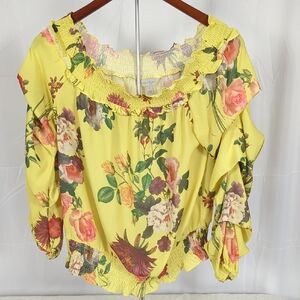 Cato Floral Ruffle Blouse in Yellow and Pink